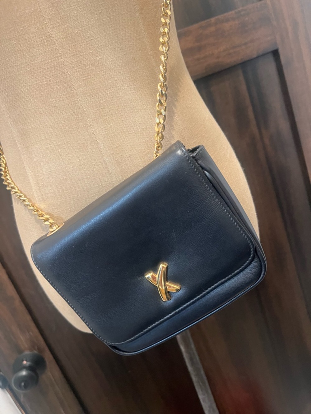 Paloma Picasso Black Leather Crossbody with Gold Chain and 'X' Accent - Picture 3 of 11
